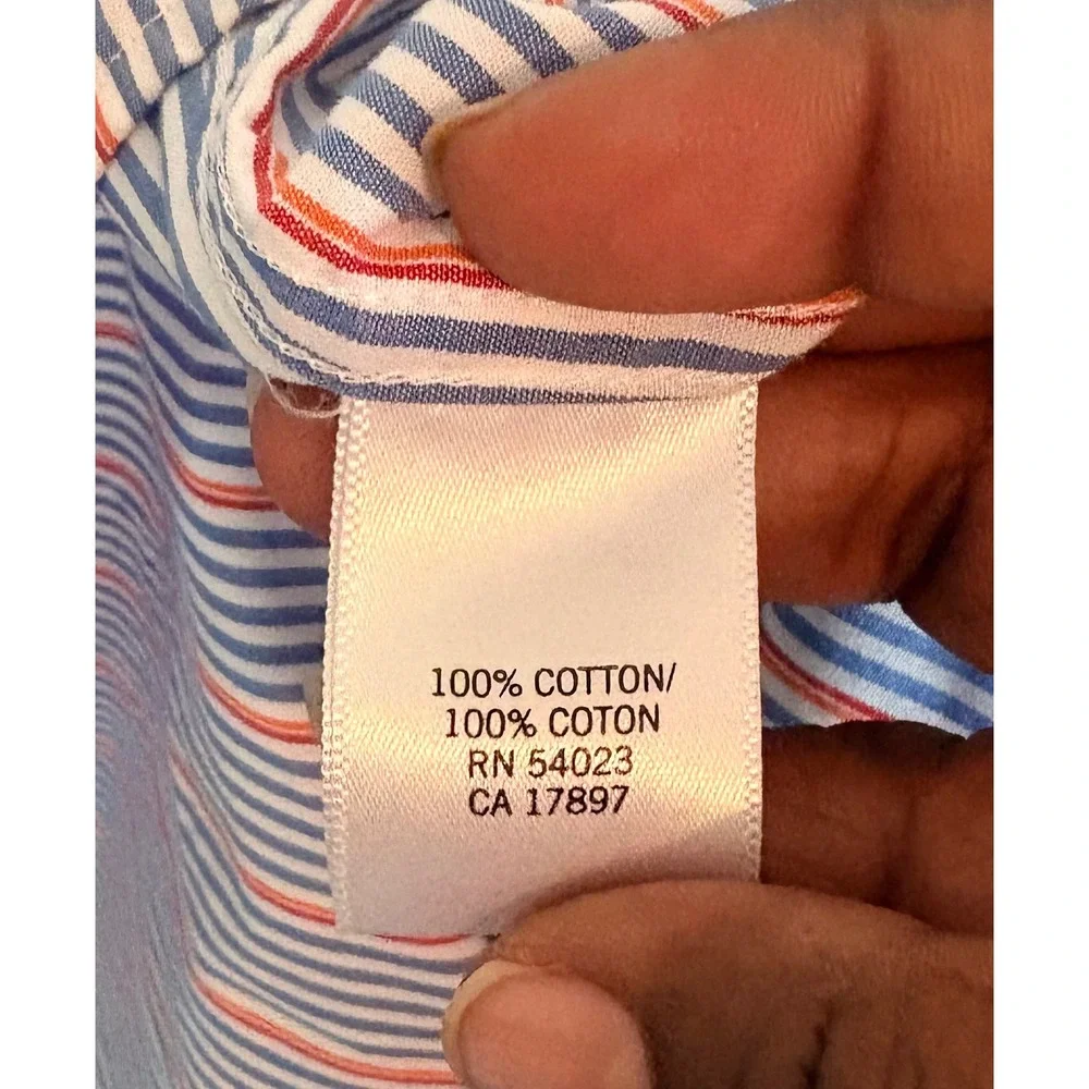 Banana Republic‎ XL 17-17.5 Slim Fit Non-Iron Dress Shirt Blue Orange Stripe